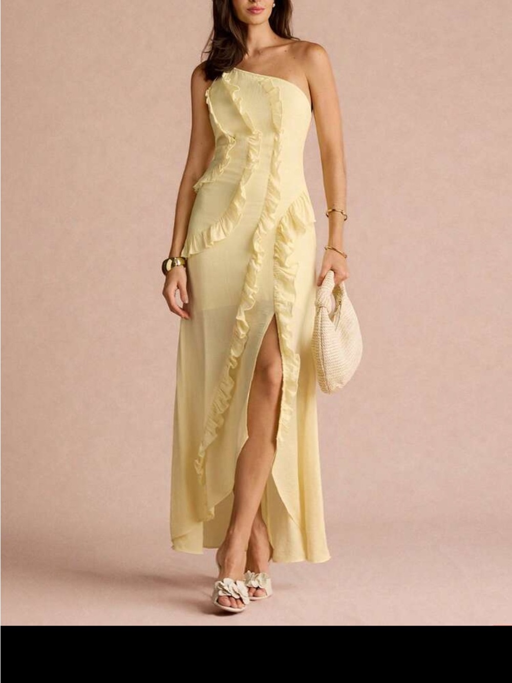 SHEIN One-Shoulder Ruffle Maxi Dress in Light Yellow